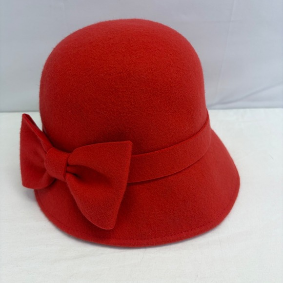 Kate Spade New York Wool Felt 1920s style Cloche Bucket Hat Red Bow main image 4